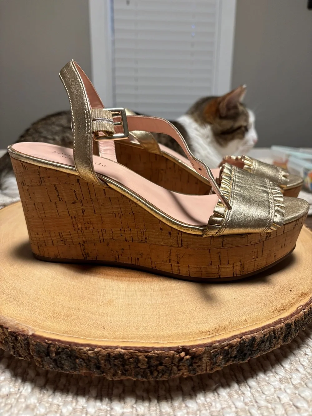 kate spade Metallic Gold Ruffle Strap Sandals